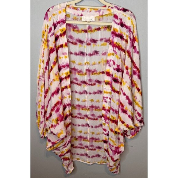 Anthropolgie Tie Dye Kimono One Size Pink Orange OSFM beach Coverup Viscose - Picture 1 of 6